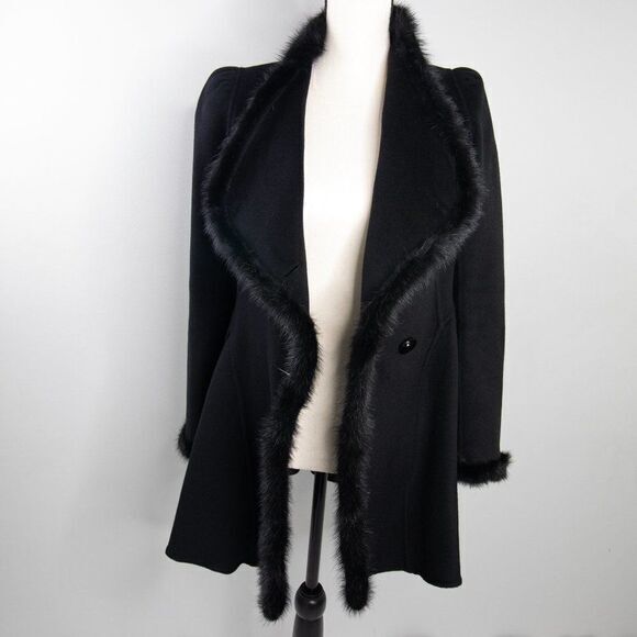 Vintage Gothic style Black Coat wool‎ blend with Mink  fur - Picture 5 of 16